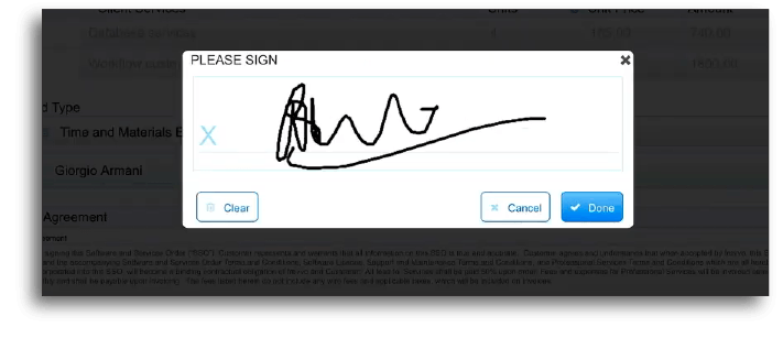 If approved, the customer can sign the order without needing to log in, using a wet signature.
