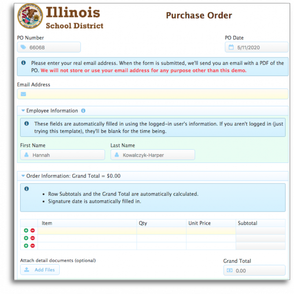 Create a Purchase Order Form