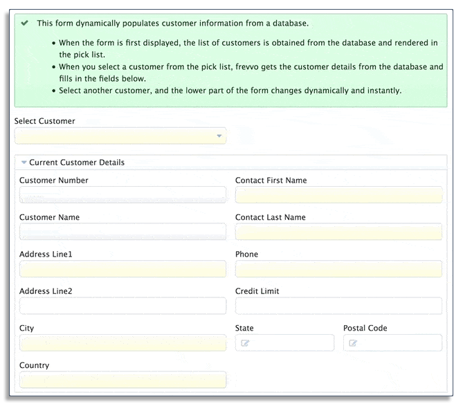 Purchase order form with dynamically populated fields