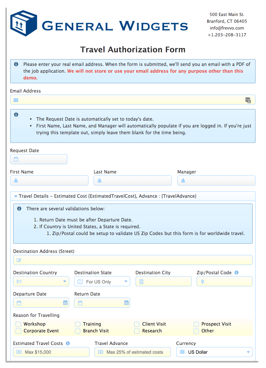 Travel authorization form