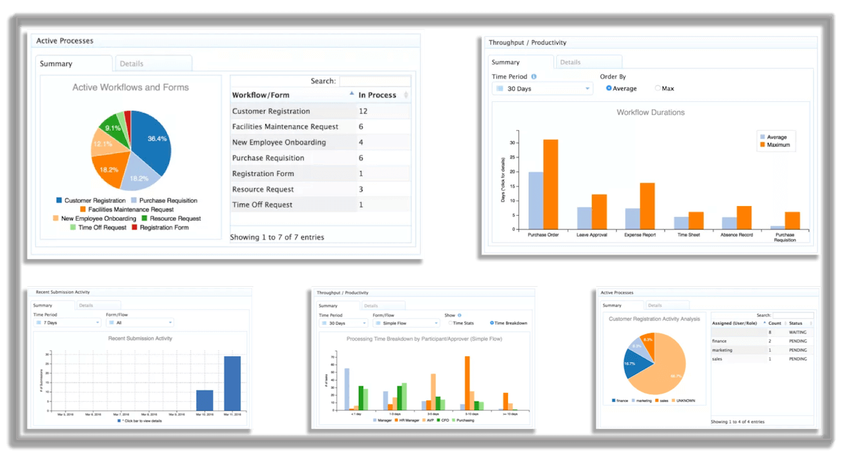 Reports and analytics from frevvo's workflow automation software