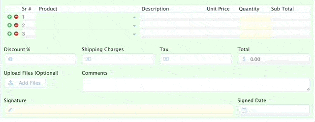 Customer order form integrated with a SQL database