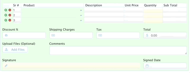 Customer order form integrated with a SQL database