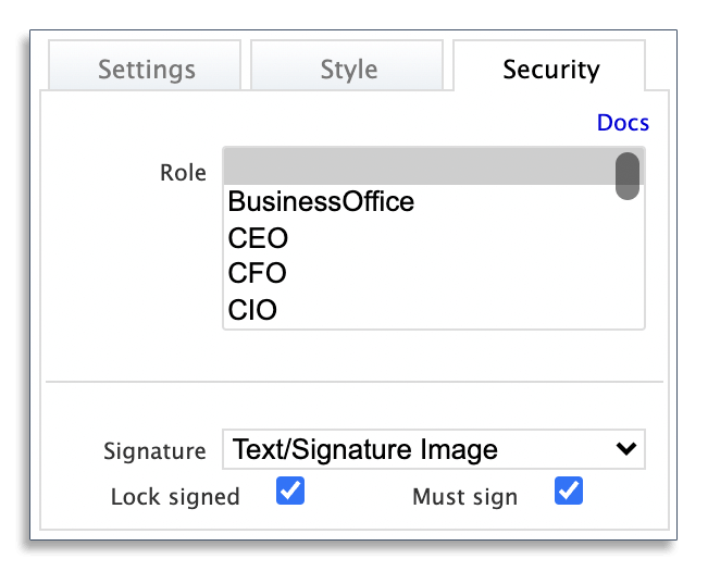 Signature settings in frevvo