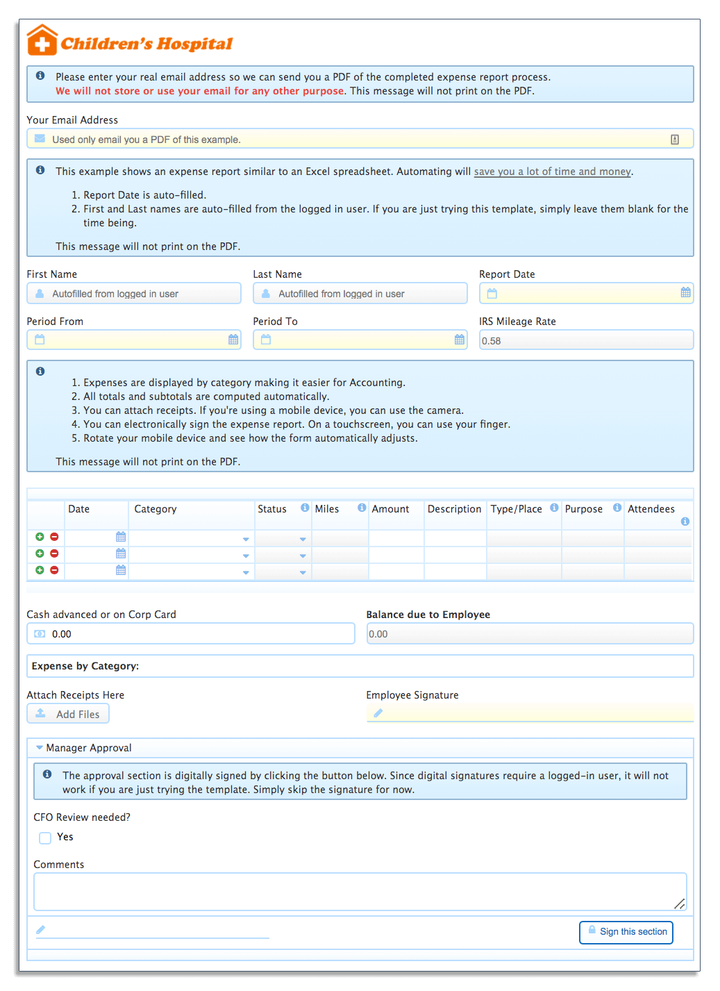 Example of an expense claim form