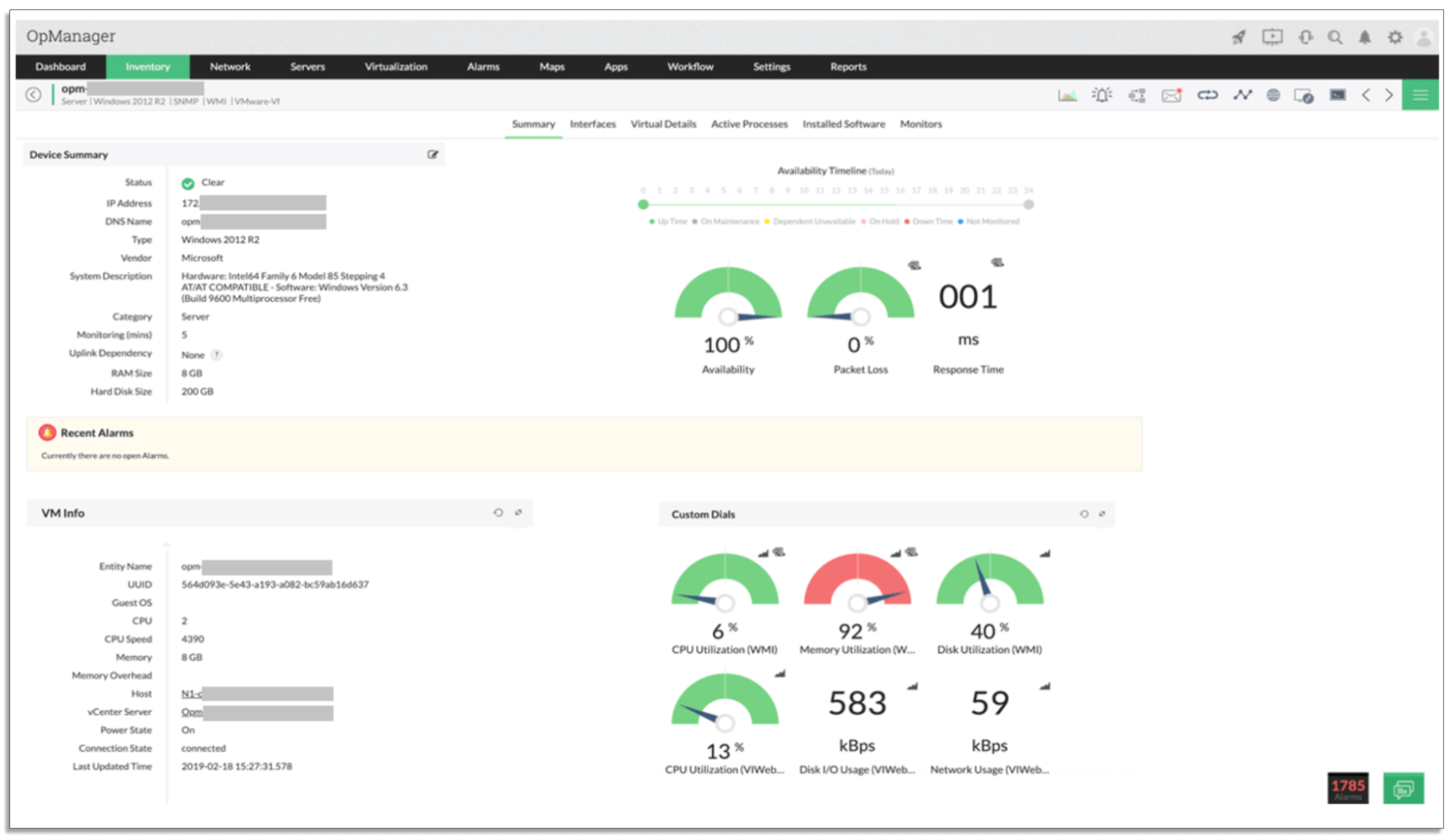 ManageEngine OpManager dashboard